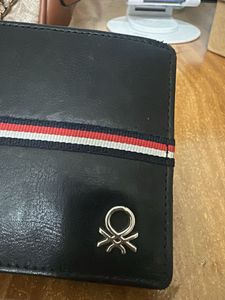 Benetton Black Wallet with Striped Detail