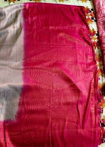 Silver-Grey &amp; Rani Pink Soft Silk Saree