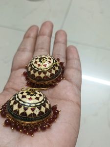2 Pairs Of Jhumka Earrings. White And Brown.