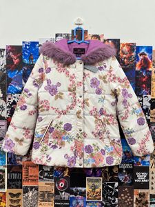 Floral Puffer Jacket with Fur Hood
