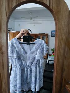 Cute  Blue Floral Peplum Top