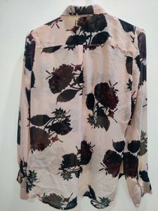 Sheer Floral Print Button-Up Blouse