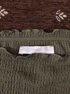Olive Green Off-Shoulder Smocked Top