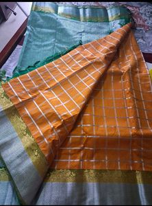 Elegant Orange and Green Silk Saree