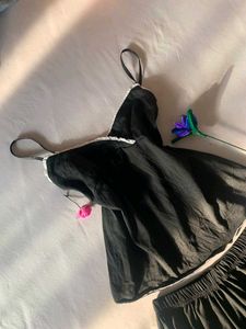 Black Lace Trim Pyjama Set