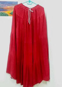 Vibrant Red Tiered Ethnic Skirt