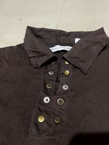 Brown Long Sleeve Polo Shirt