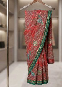 Red Embroidered Saree ( No blause )