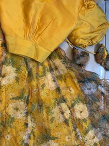 Yellow Floral Print Lehenga Choli Set