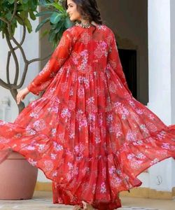 Red Floral Print Lehenga Choli Set
