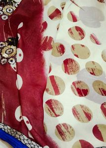 Elegant Red Saree with White Print