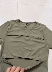 Olive Green Cropped Cut-Out Top