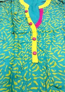 Teal &amp; Yellow Leaf Print Kurta