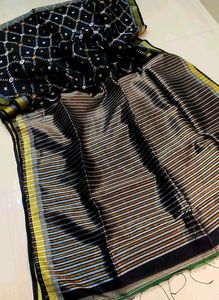 Brand New Elegant Black maslin Saree with bp