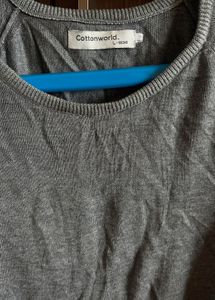 Grey Drawstring Knit Top