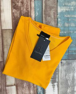Calvin Klein Bright Yellow V-Neck Tee - L