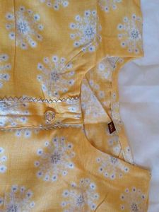 Yellow Printed Kurta with Button Detail