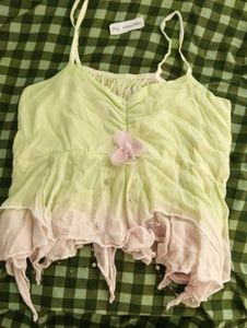 Fairycore green-pink ombre strap top