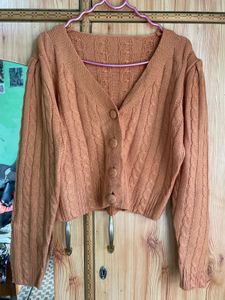 Cute Orange Cable Knit Cropped Cardigan