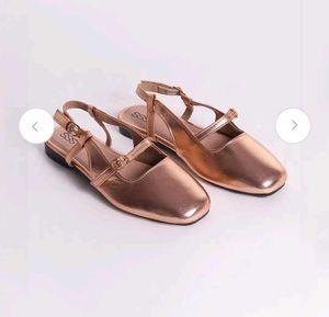 Rose Gold Metallic Flats with Buckles