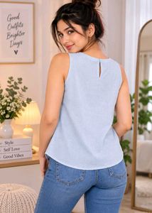Casual Light Blue Sleeveless Top
