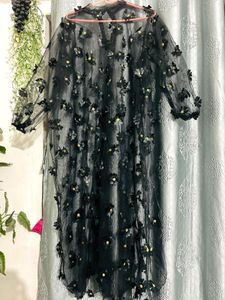 Sheer Black Floral Overlay Dress