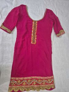 Pink Georgette Gota Patti Work Kurti