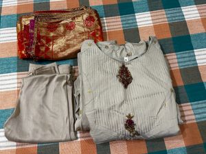 Elegant Grey Anarkali Suit with Vibrant Dupatta