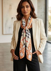 Elegant Silk Scarf with Classic Plaid Pattern