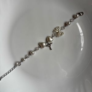 Cute Pearl Heart & Bow Bracelet