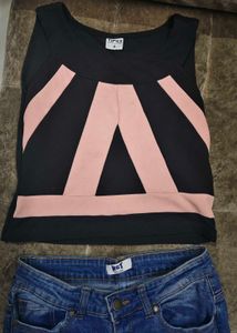 Stylish Ripped Jeans &amp; Crop Top Set
