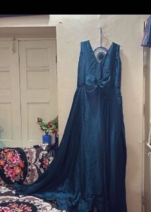 Elegant Teal Gown with Bow Detail