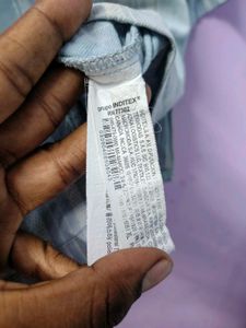 zara Light Blue Striped Short Sleeve Shirt
