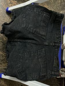 Distressed Black Denim Shorts