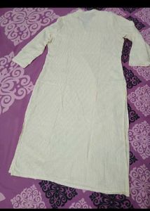 Max Yellow Striped Kurta with Lace Neckline