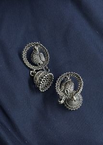 Oxidises Bird Carved Jhumkas