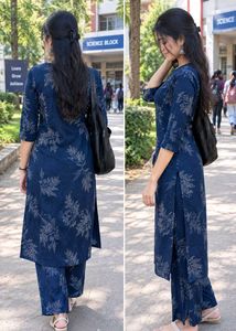 Stylish Blue Printed Kurta Set