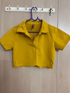 Mustard Yellow Cropped Polo T-Shirt