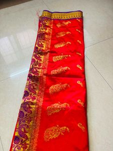 Red Silk Saree with Golden Border