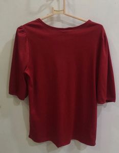 Valentine Red Puffy Sleeves Top For Women