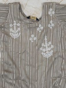 Elegant Striped Kurta with White Embroidery