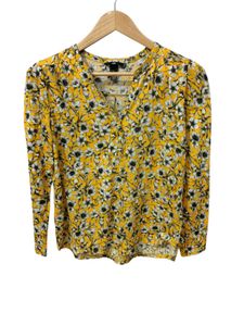 H&M Yellow Floral Print V-Neck Excellent Top