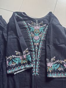 Embroidered Black Kurta Set with Pant &amp; Dupatta