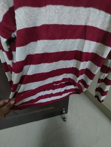 Red And White Striped Casual Top