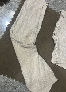 off White lace crosia Kurta Set