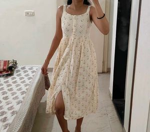 Cream Floral Print Midi Dress