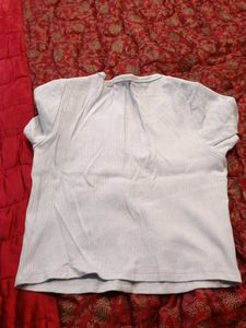 Light Blue Ribbed Button-Down Top