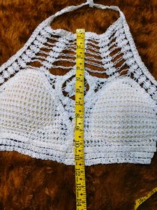 White Crochet Halter Bikini Top