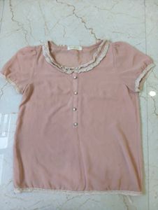 Pink Lace Trimmed Top