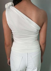 Chic One-Shoulder White Top with Rose Detail